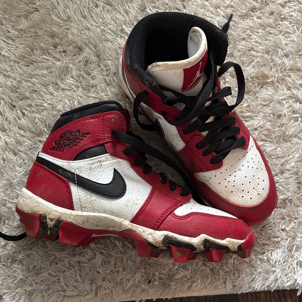 Nike Red and White High-Top Football Cleats